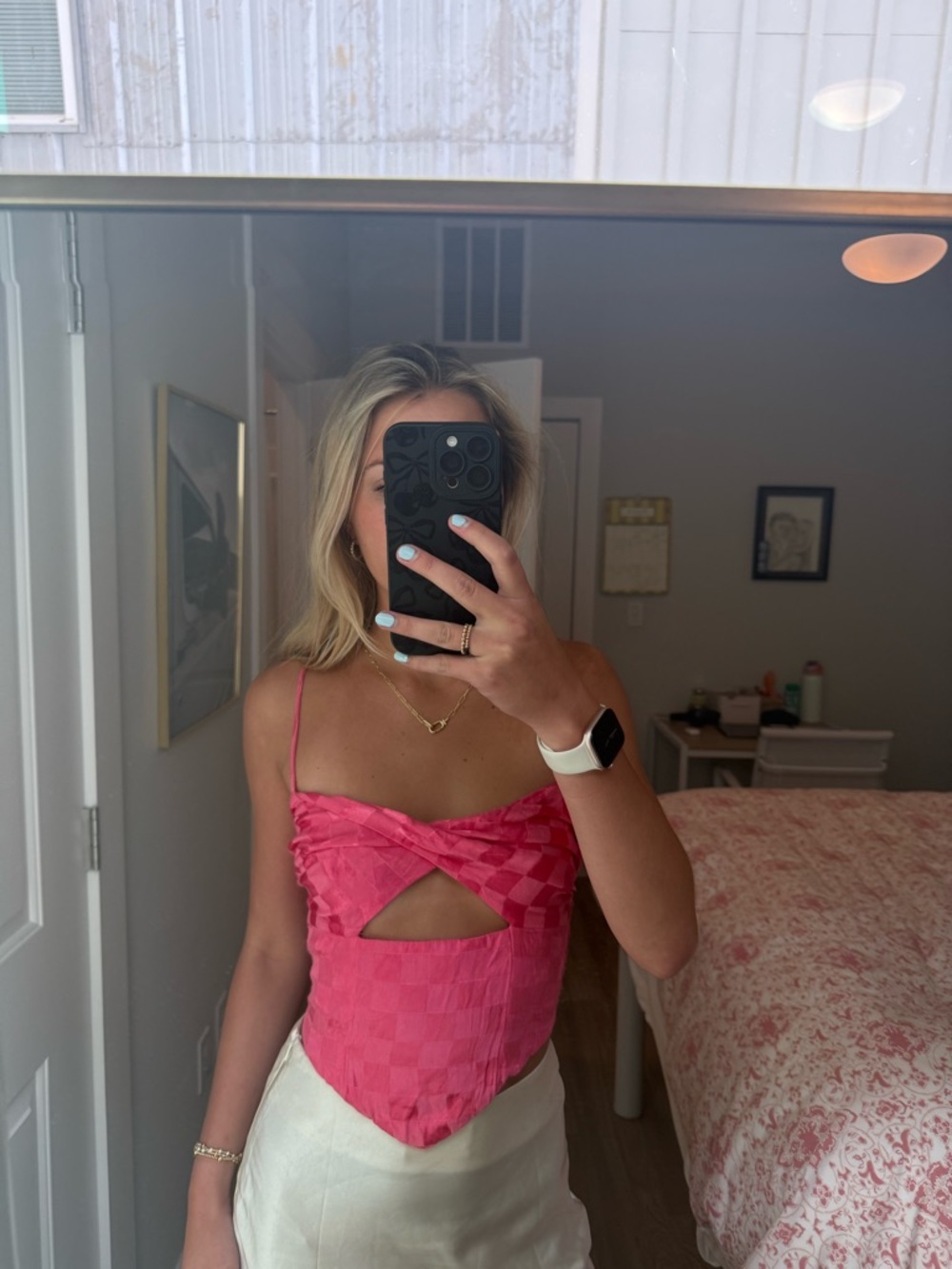 Pink Checkered Satin Corset Top